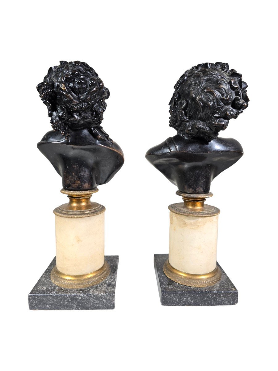 Paire d'Antiques Bustes En Bronze Italien : Dionysos Et Ariane, XIXe Siècle-photo-1