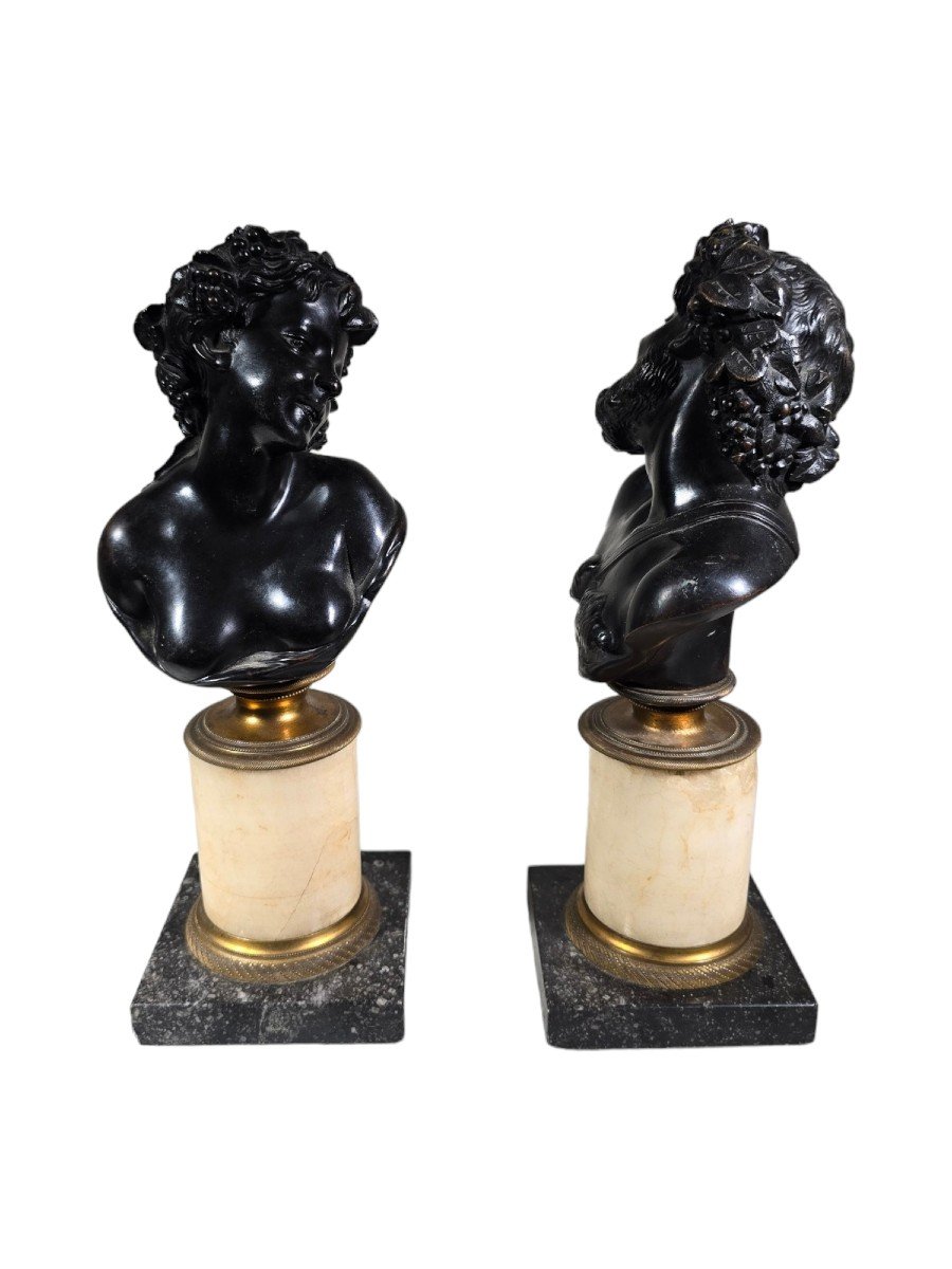 Pair Of Antique Italian Bronze Busts: Dionysus And Ariadne, 19th Century-photo-5