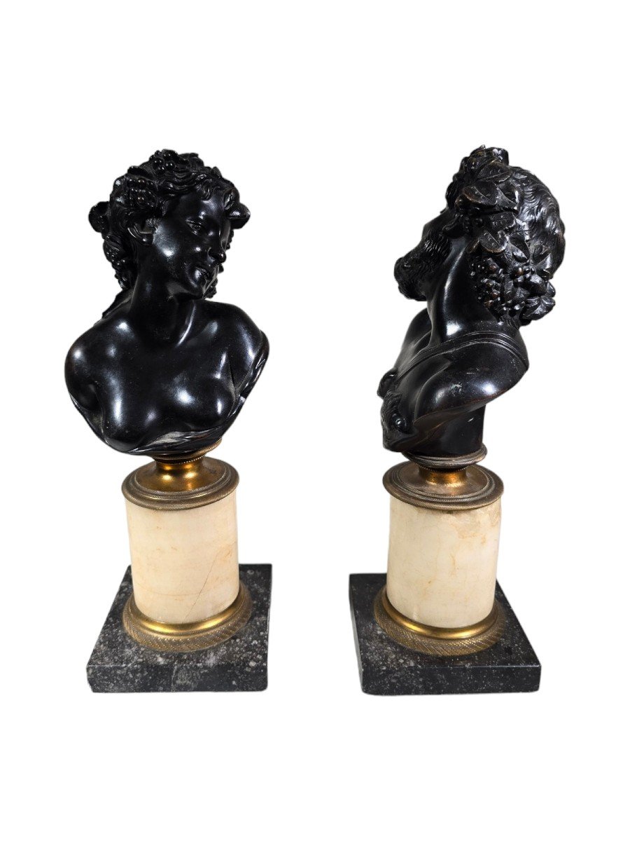 Paire d'Antiques Bustes En Bronze Italien : Dionysos Et Ariane, XIXe Siècle-photo-5