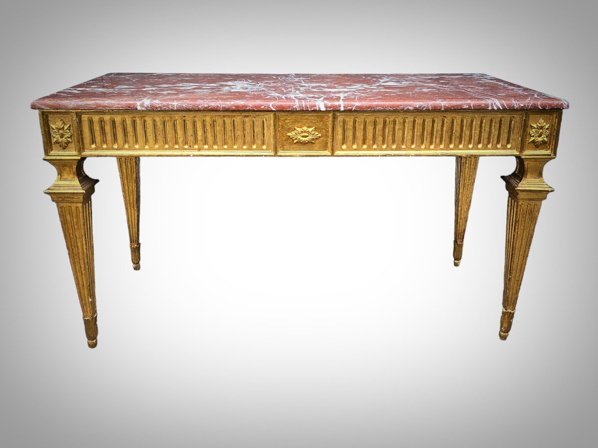 Console de la Période Louis XVI en Bois Sculpté et Doré 18 eme-photo-2