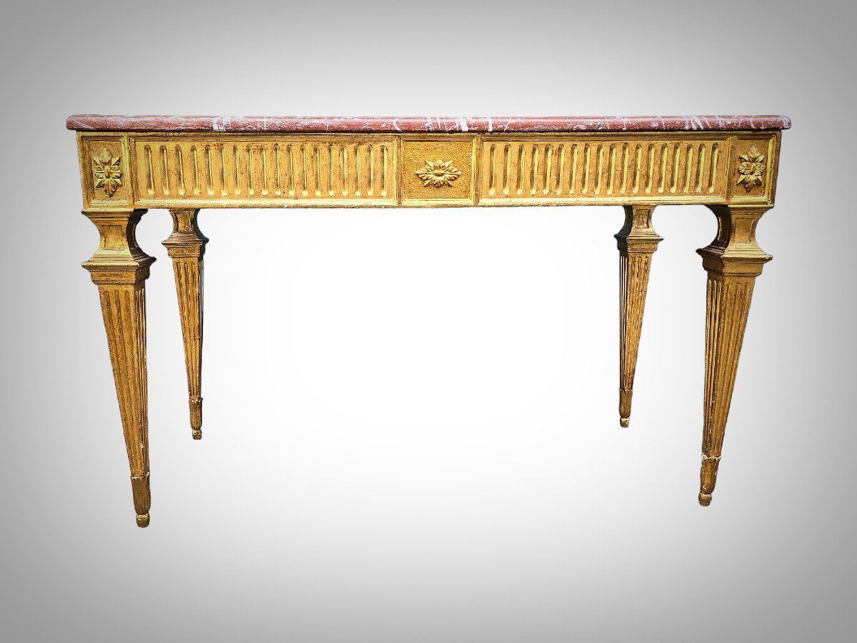 Console de la Période Louis XVI en Bois Sculpté et Doré 18 eme-photo-4