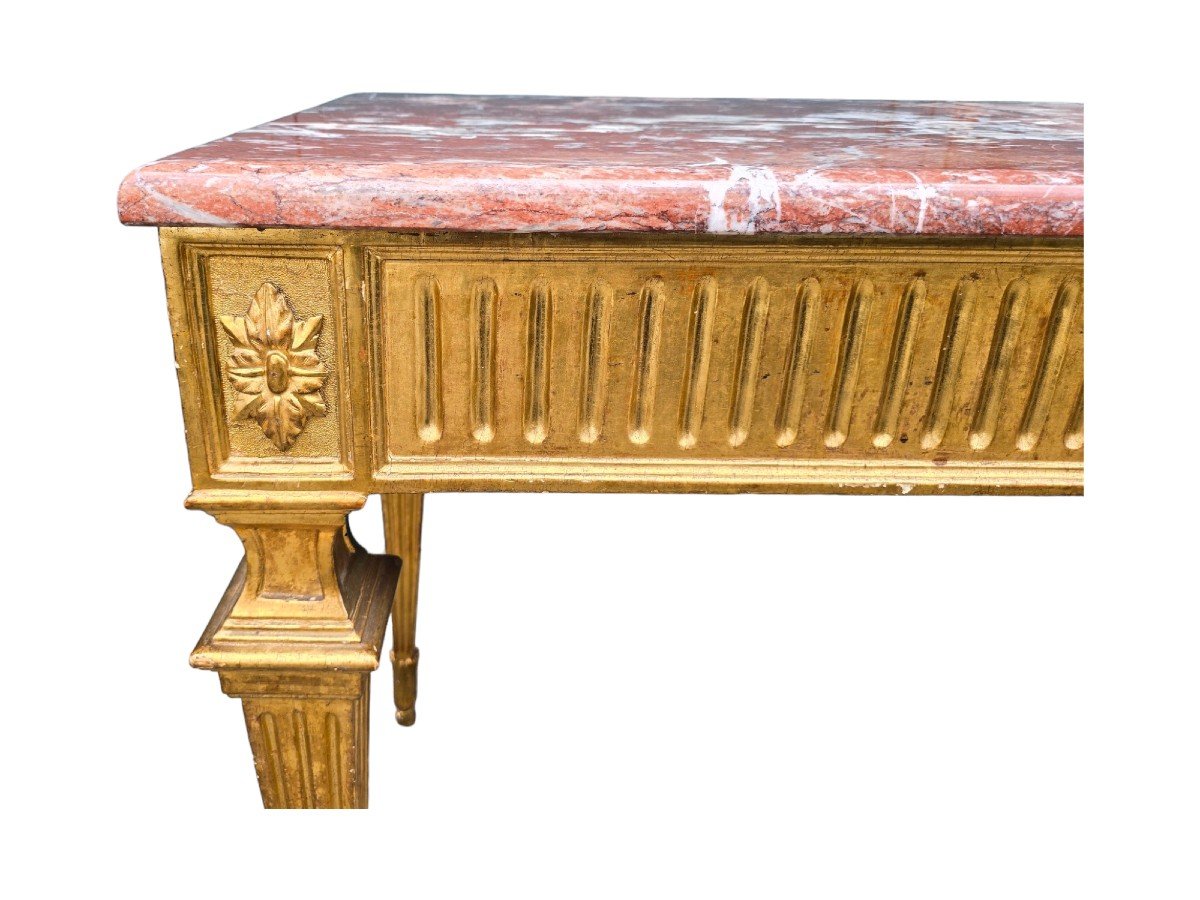 Console de la Période Louis XVI en Bois Sculpté et Doré 18 eme-photo-3