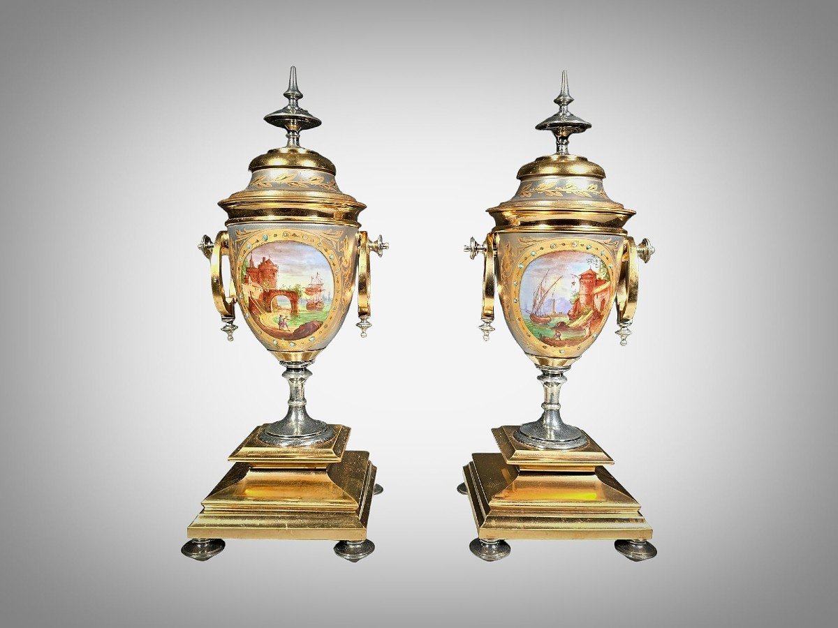 Paire De Vases En Porcelaine Du XIXe Siècle-photo-3