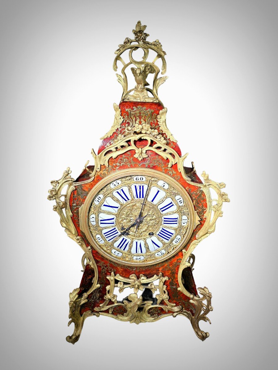  Magnificent Cartel Wall Clock In Boulle Marquetry From The 19th Century, 110 Cm High-photo-1