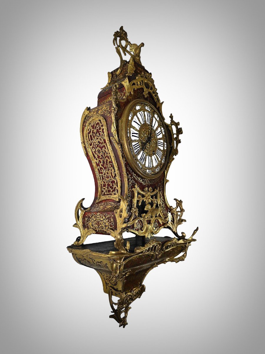  Magnificent Cartel Wall Clock In Boulle Marquetry From The 19th Century, 110 Cm High-photo-3