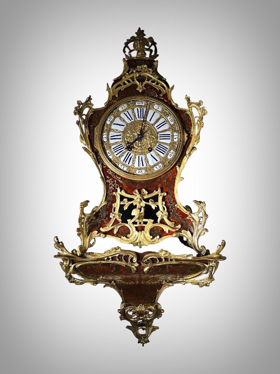  Magnificent Cartel Wall Clock In Boulle Marquetry From The 19th Century, 110 Cm High-photo-4