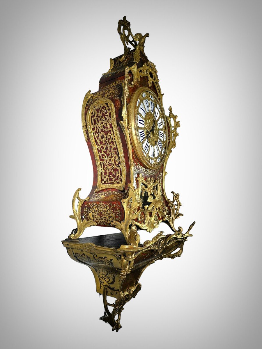  Magnificent Cartel Wall Clock In Boulle Marquetry From The 19th Century, 110 Cm High-photo-7