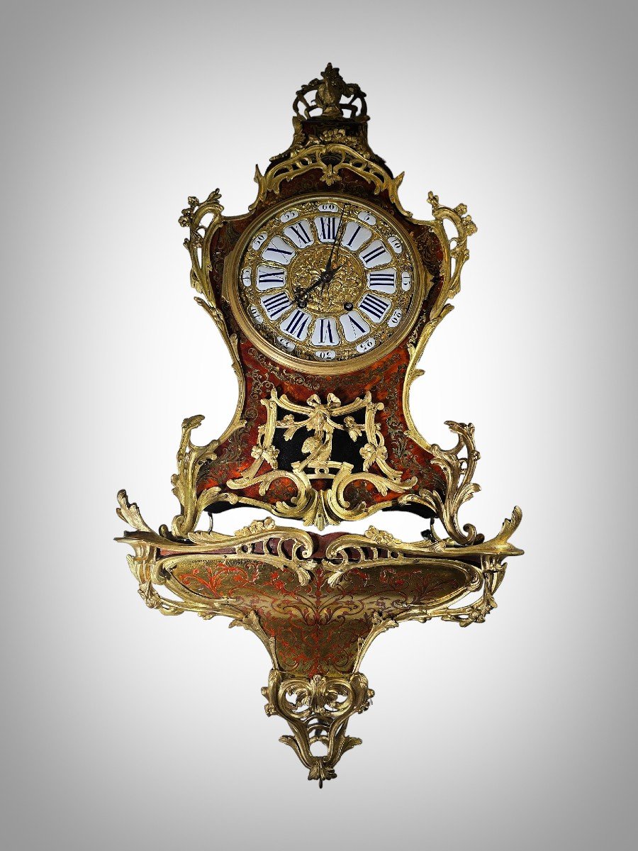  Magnificent Cartel Wall Clock In Boulle Marquetry From The 19th Century, 110 Cm High-photo-8