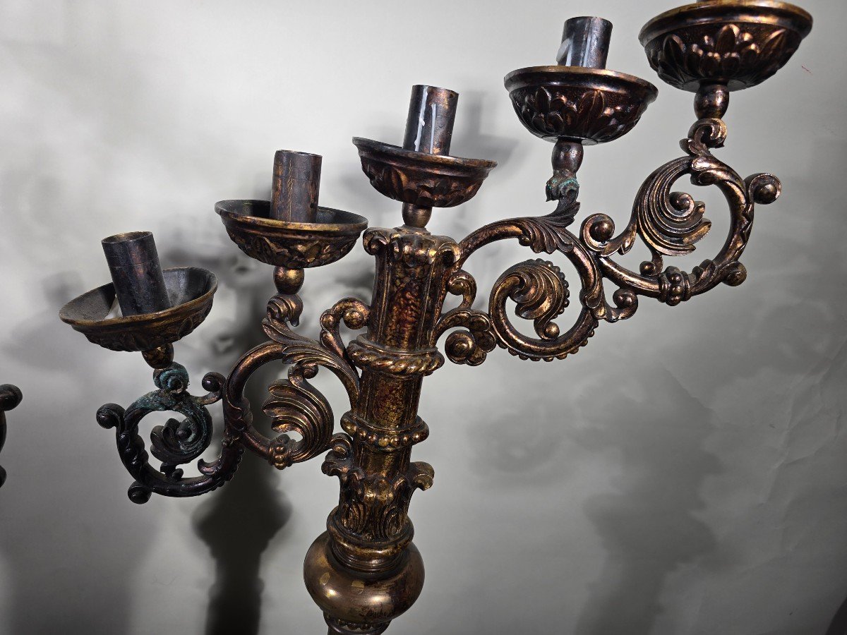 Pair Of Religious Bronze Candelabra From The 18th Century-photo-4