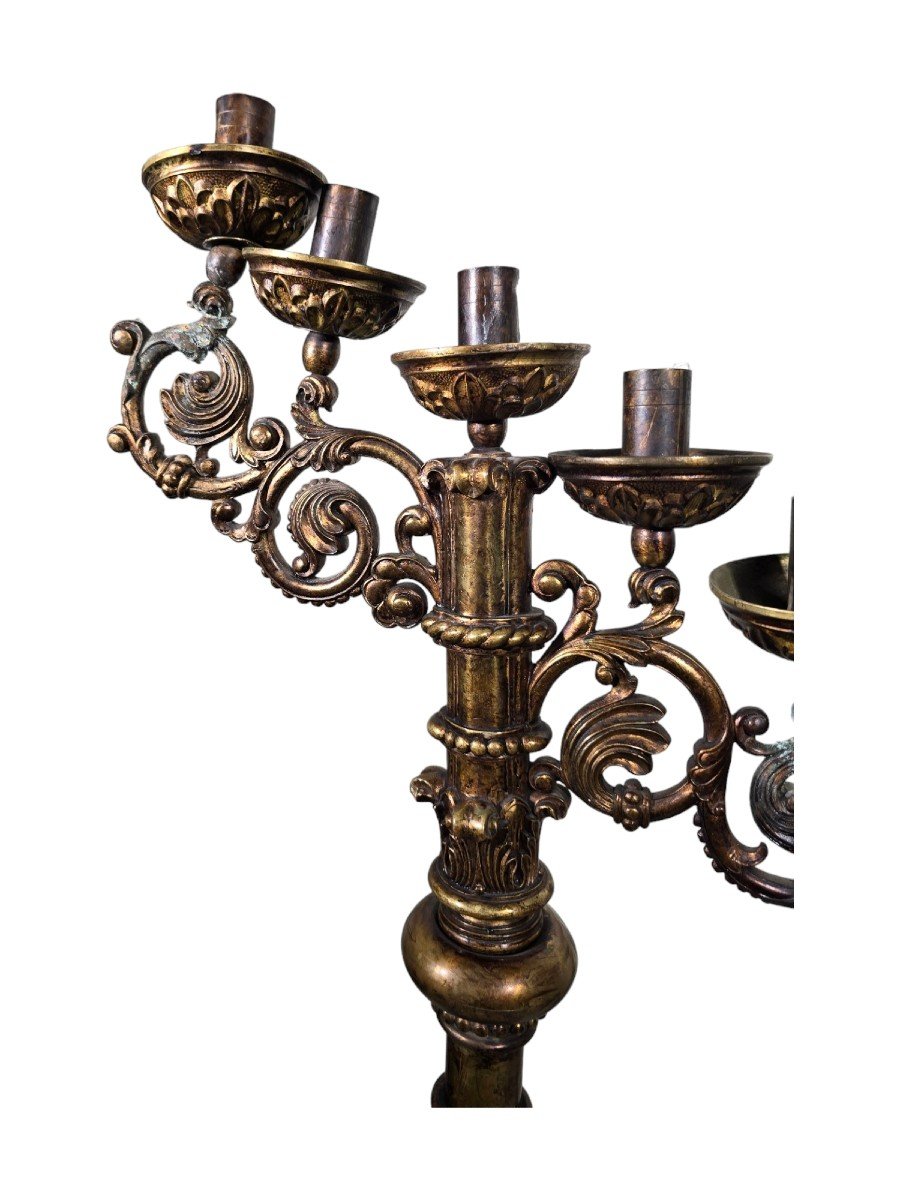 Pair Of Religious Bronze Candelabra From The 18th Century-photo-5