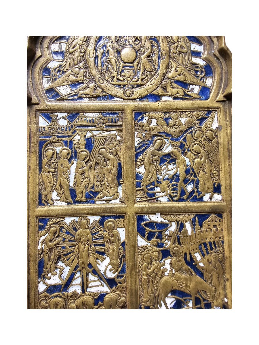 Old Travel Icon In Enameled Bronze From The 19th Century-photo-2