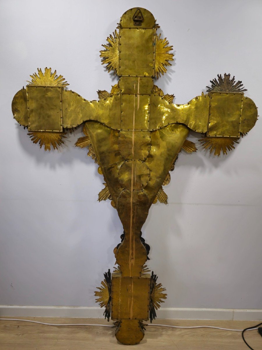 Importante Croix Orthodoxe En Argent Doré Du XVIIIe Siècle - Dimensions 200x130x6 Cm-photo-6