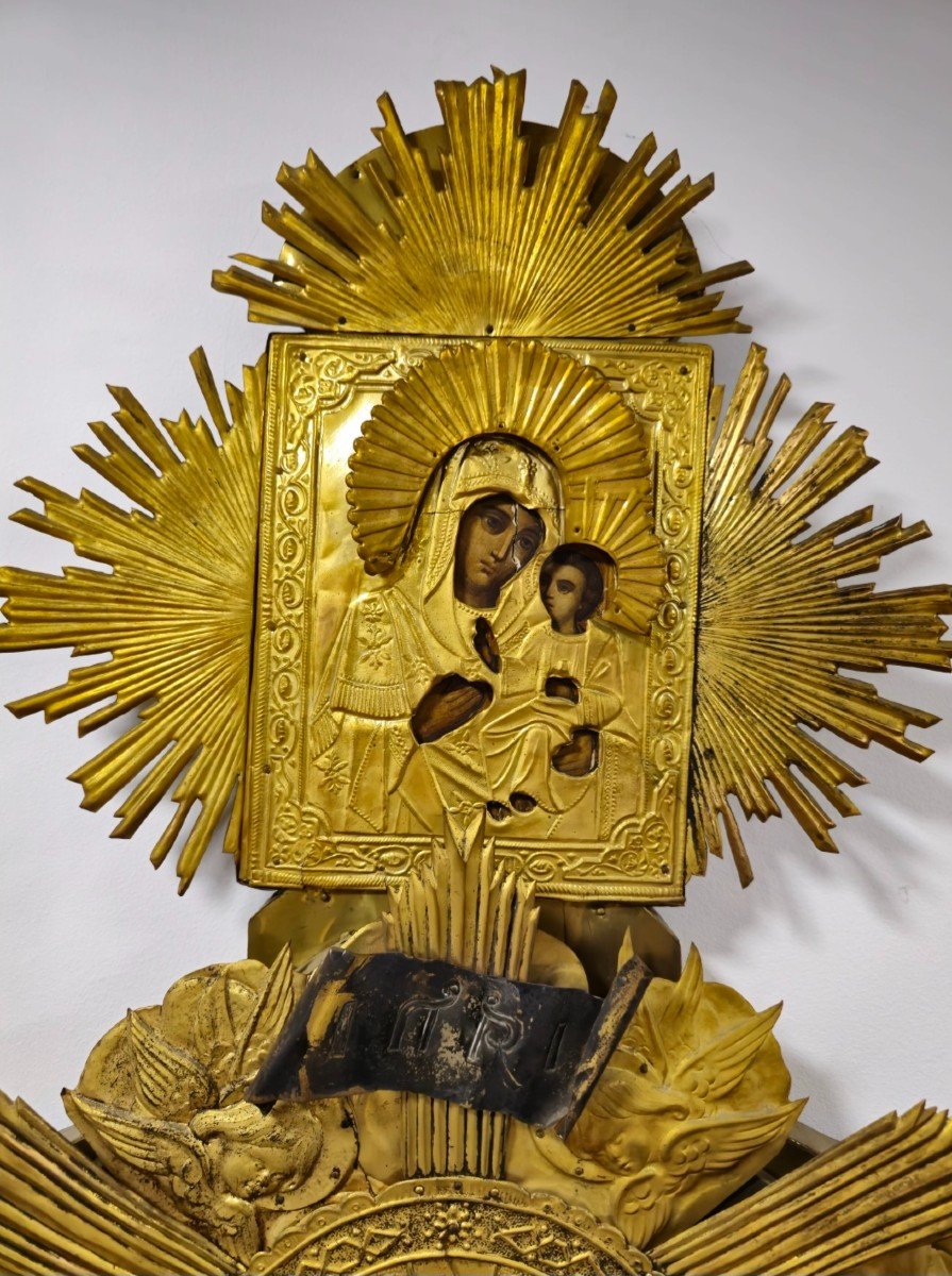 Importante Croix Orthodoxe En Argent Doré Du XVIIIe Siècle - Dimensions 200x130x6 Cm-photo-7