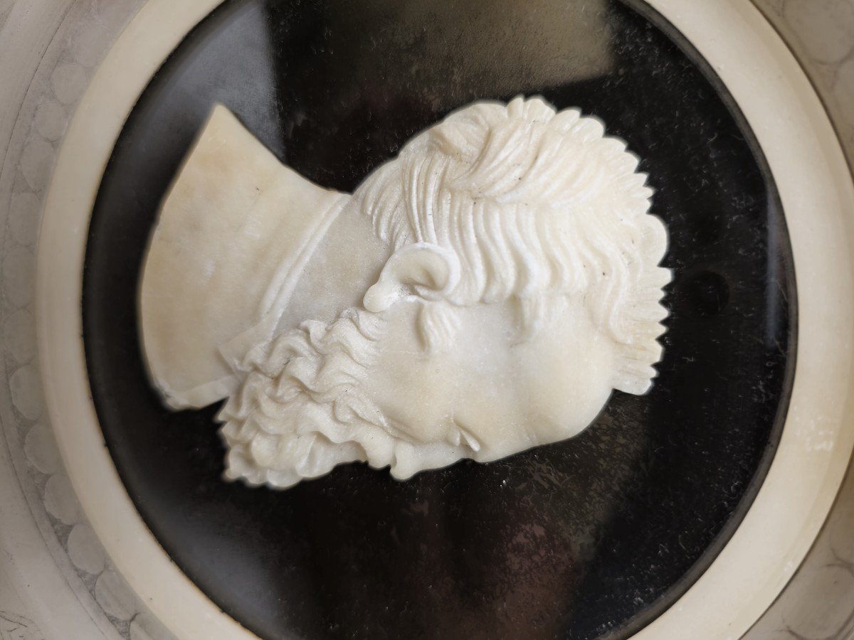 Antique Large Tour Carved Alabaster Portrait By Michelangelo.-photo-4