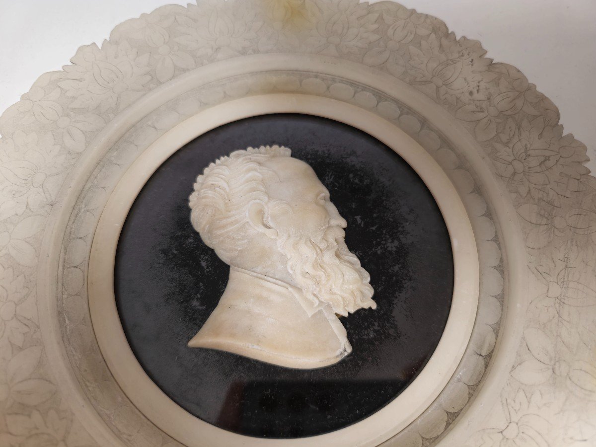 Antique Large Tour Carved Alabaster Portrait By Michelangelo.-photo-7
