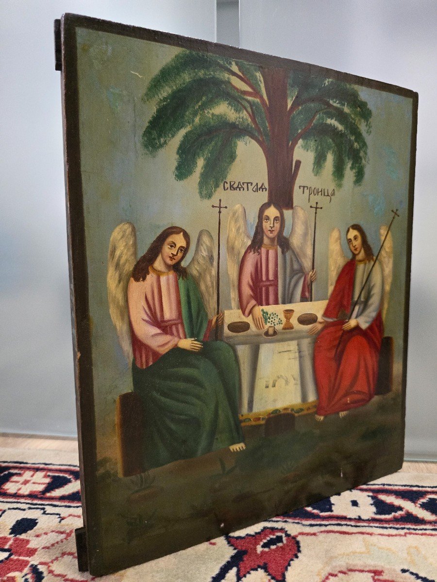 Icône Orthodoxe Du 19ème Siècle – La Trinité De L’ancien Testament-photo-2