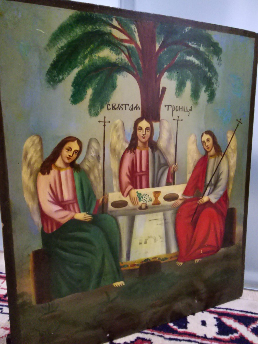 Icône Orthodoxe Du 19ème Siècle – La Trinité De L’ancien Testament-photo-4