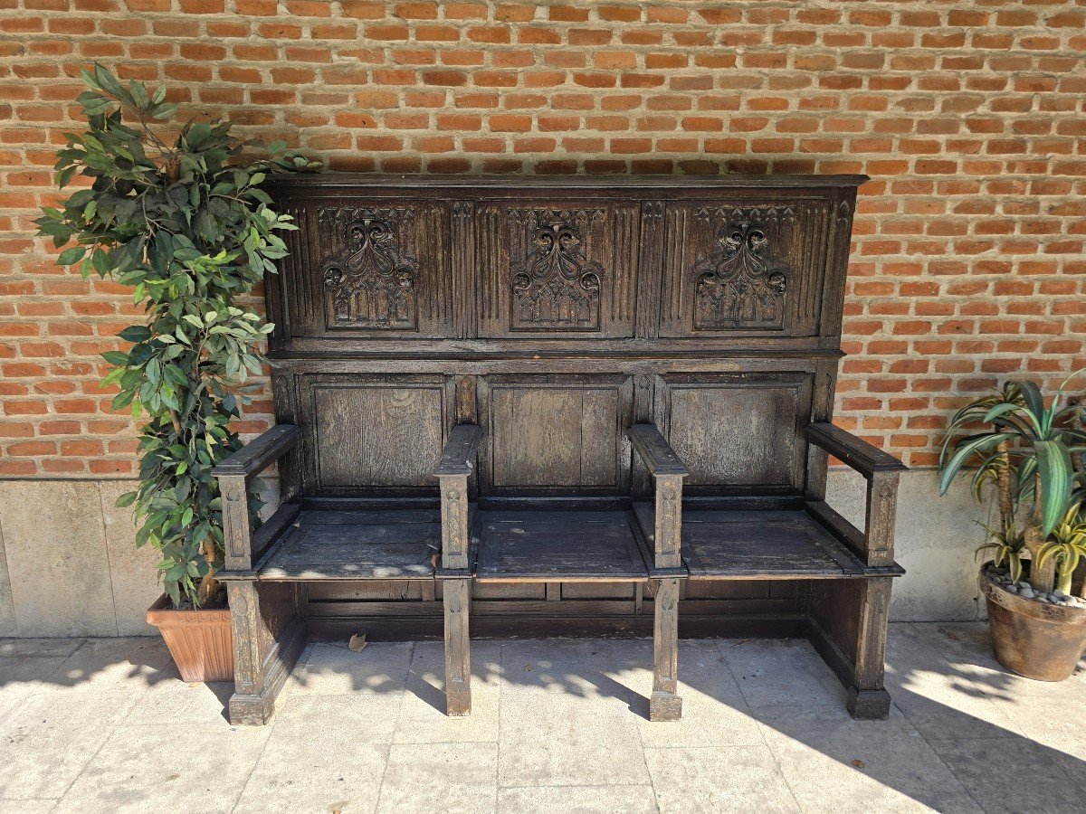  Banc En Bois Néo-gothique Du 19ème Siècle-photo-2