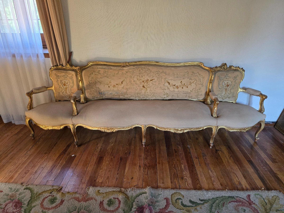 Large 19th Century Sofa With Golden Wood Structure-photo-2