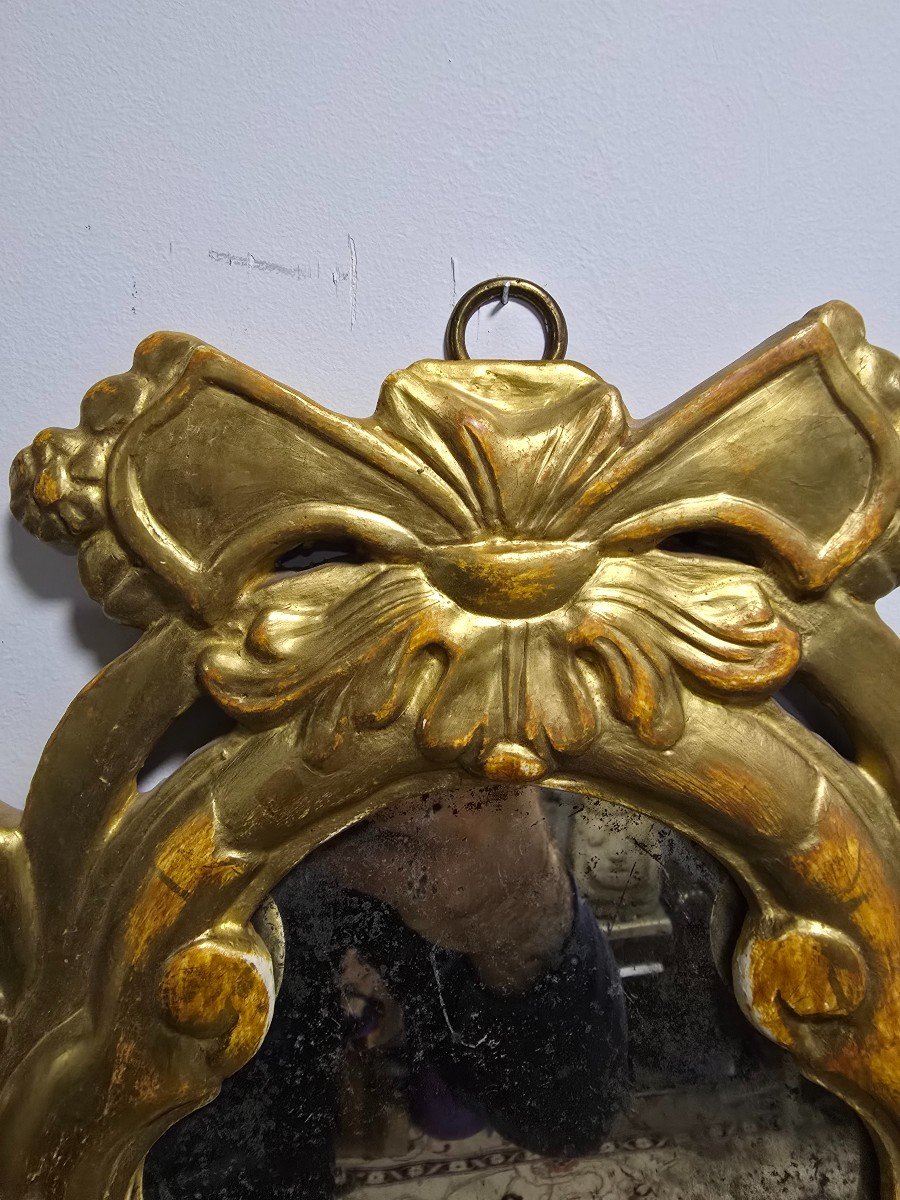 Petit Miroir Corne d'Abondance En Bois Doré Du XIXe Siècle Avec Bras De Bougie-photo-3