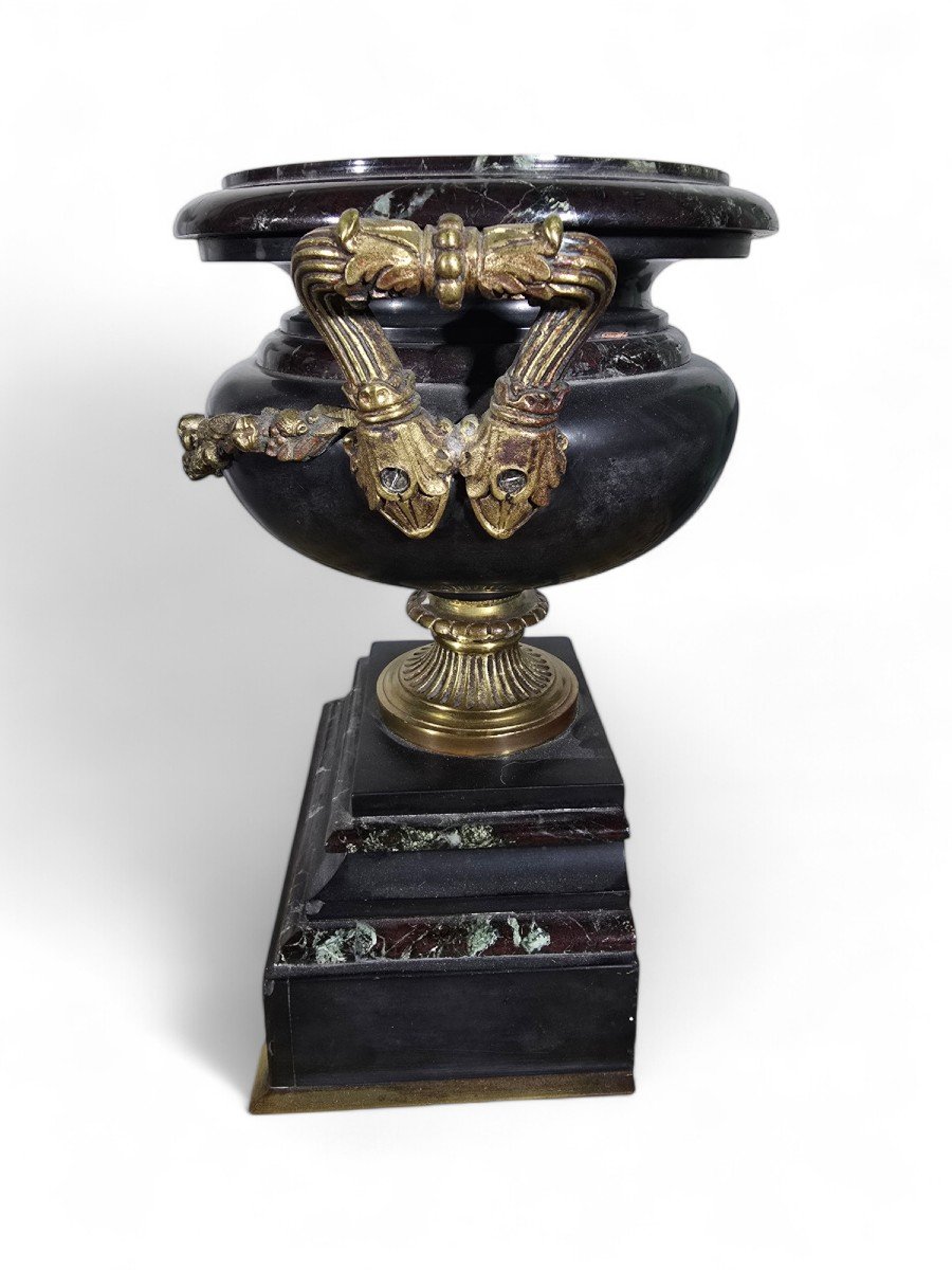 Coupe Décorative En Marbre Et Bronze Doré Du XIXe Siècle-photo-3