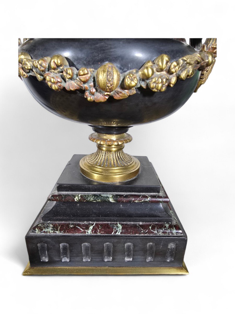 Coupe Décorative En Marbre Et Bronze Doré Du XIXe Siècle-photo-2