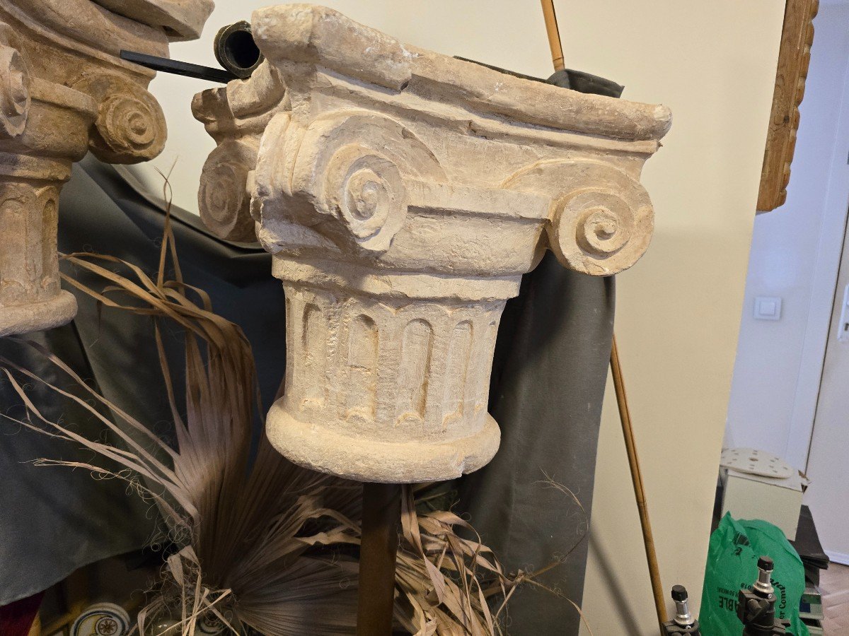 Paire De Chapiteaux Romans Décoratifs En Terre Cuite – Années 1950-photo-3