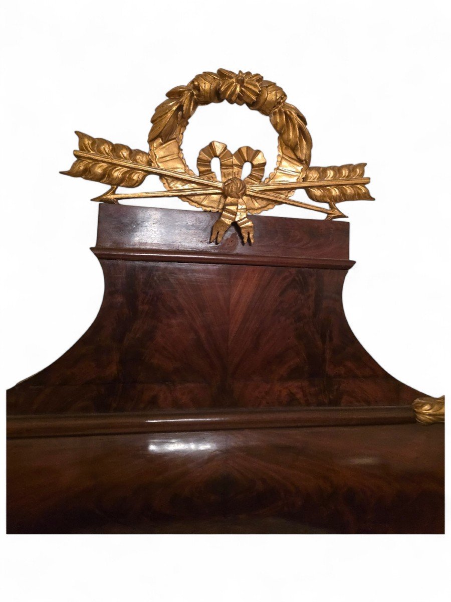 Grand Lit Espagnol Du 19ème Siècle En Bois Exotique Avec Marqueterie Et Détails Dorés-photo-1