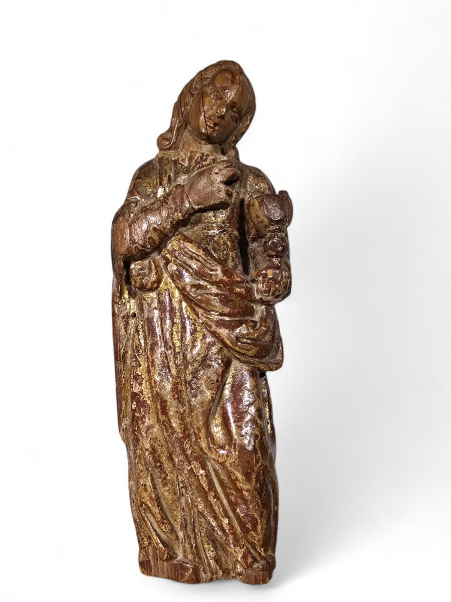 Sculpture De La Vierge Marie Du XVIe Siècle Dimensions : 33x10x6 Cm-photo-3