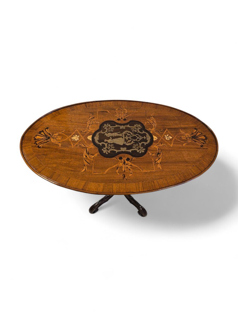 Elegant 19th Century Table In English Marquetry And Exotic Woods-photo-4