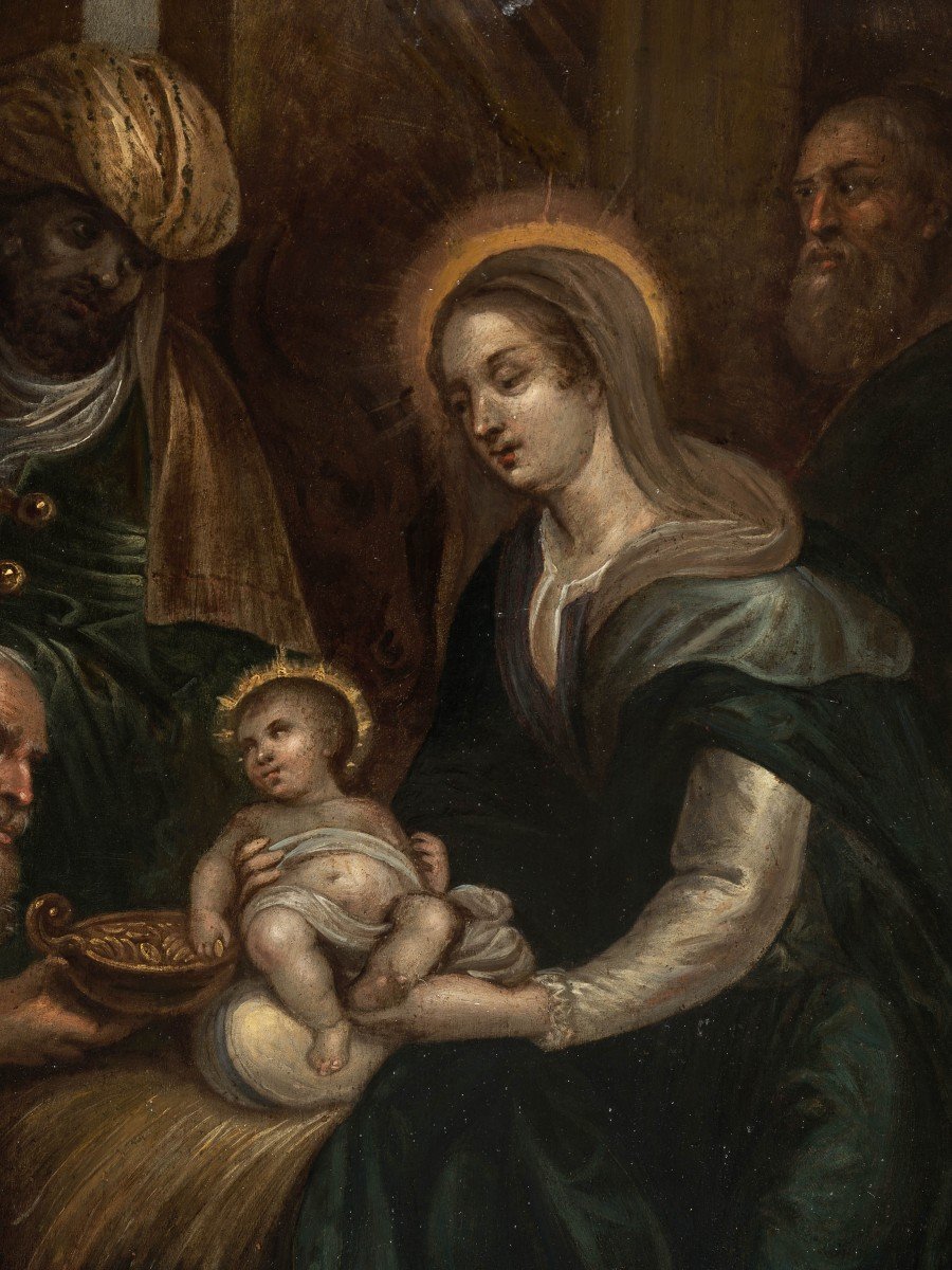 Huile Sur Cuivre Du XVIIe Siècle – Adoration Des Mages-photo-2