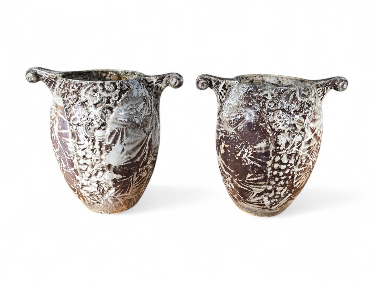 Pair Of Greek Style Enameled Iron Vases, Early 20th Century-photo-4