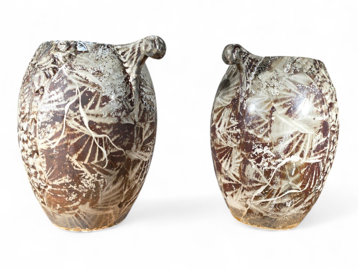 Pair Of Greek Style Enameled Iron Vases, Early 20th Century-photo-3