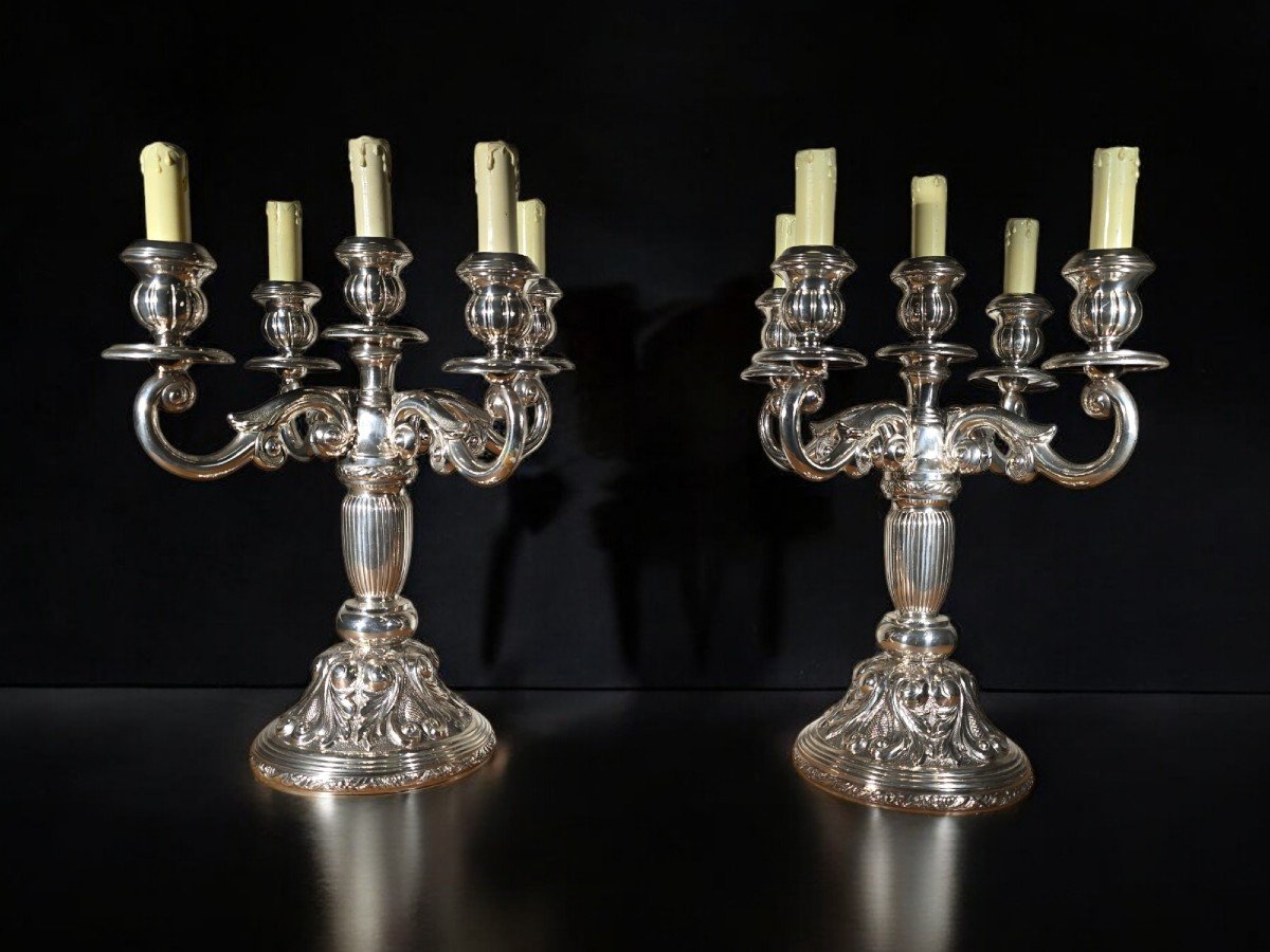  Pair Of Sterling Silver Electrified Candelabras-photo-5