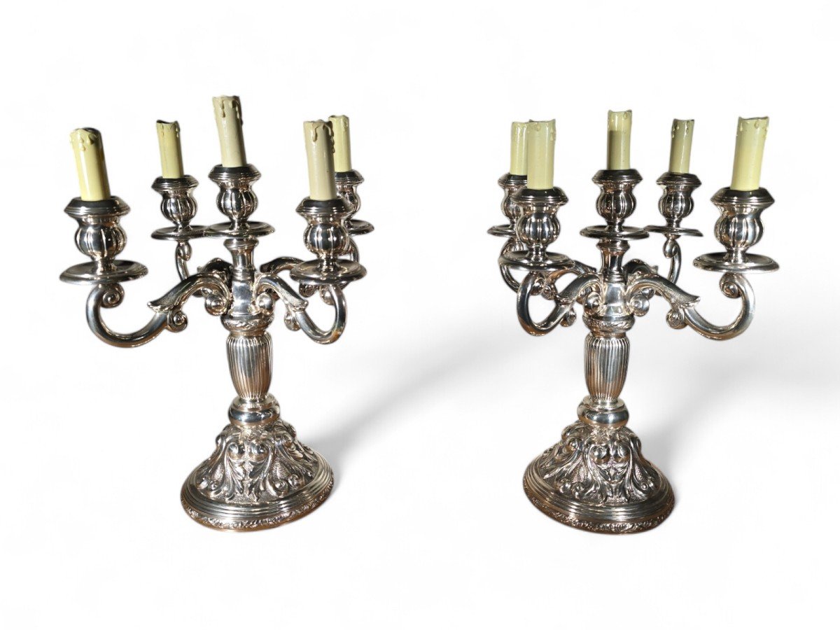  Pair Of Sterling Silver Electrified Candelabras-photo-6