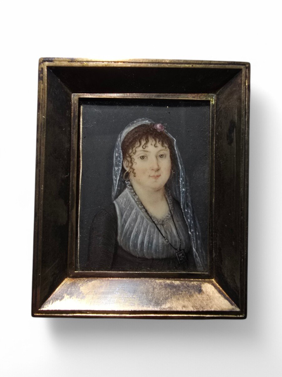 18th Century Miniature Oil Portrait – Lady With Flowered Hairpiece-photo-7