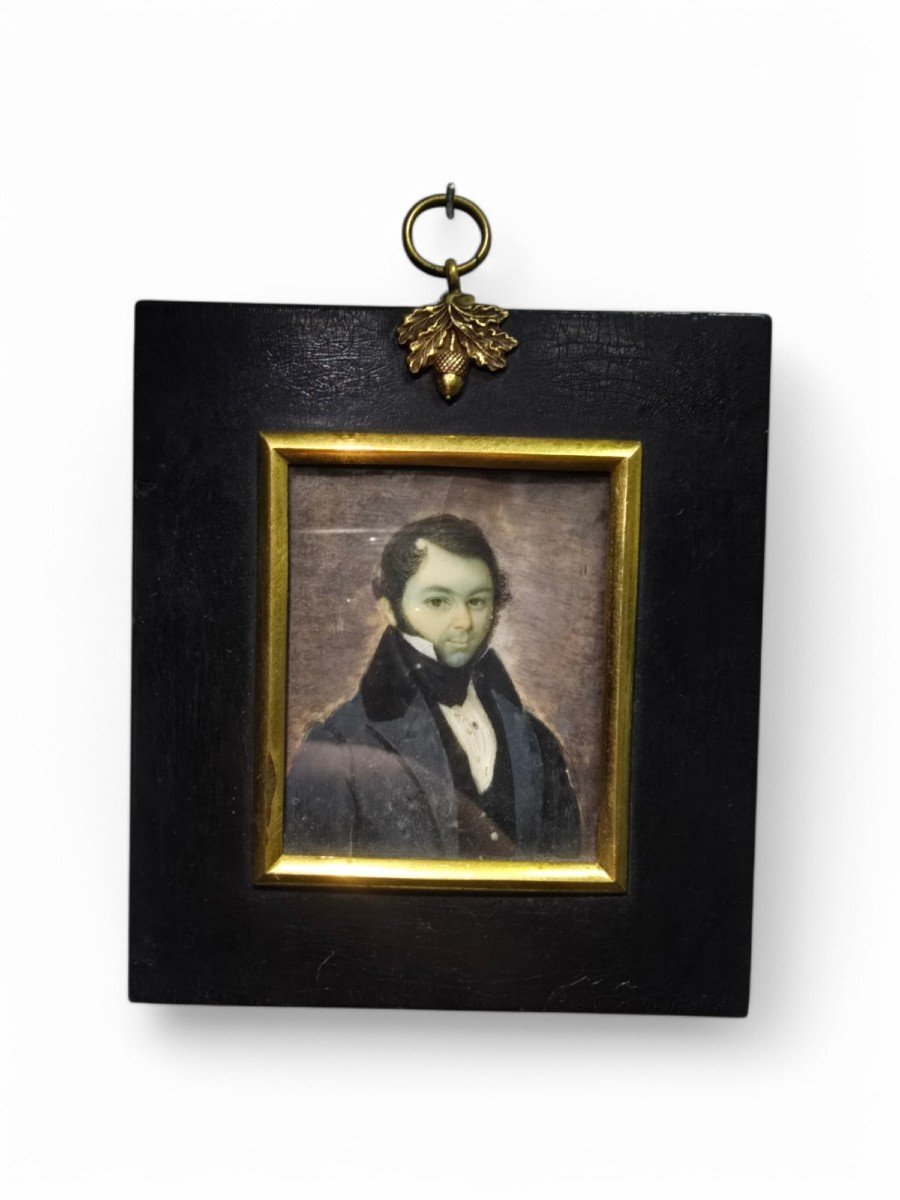 Portrait Miniature à l'Huile Du XIXe Siècle – Gentleman Européen-photo-2