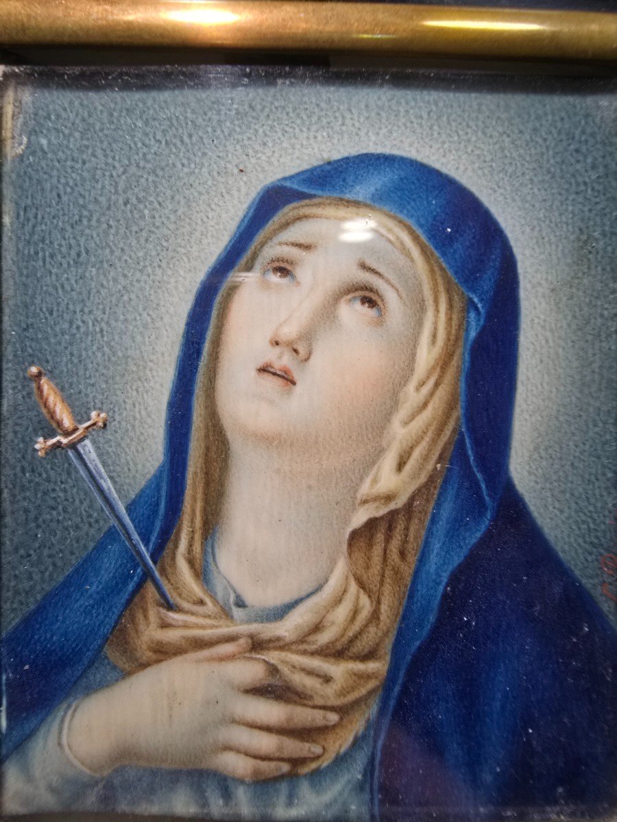Peinture à l'Huile Miniature Du XVIIIe Siècle – Notre-dame Des Douleurs-photo-4
