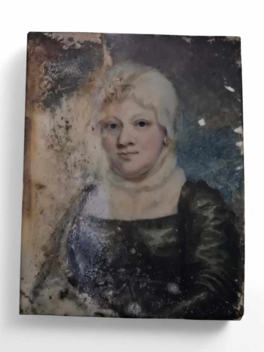 Portrait Miniature à l'Huile Du XVIIIe Siècle-photo-4