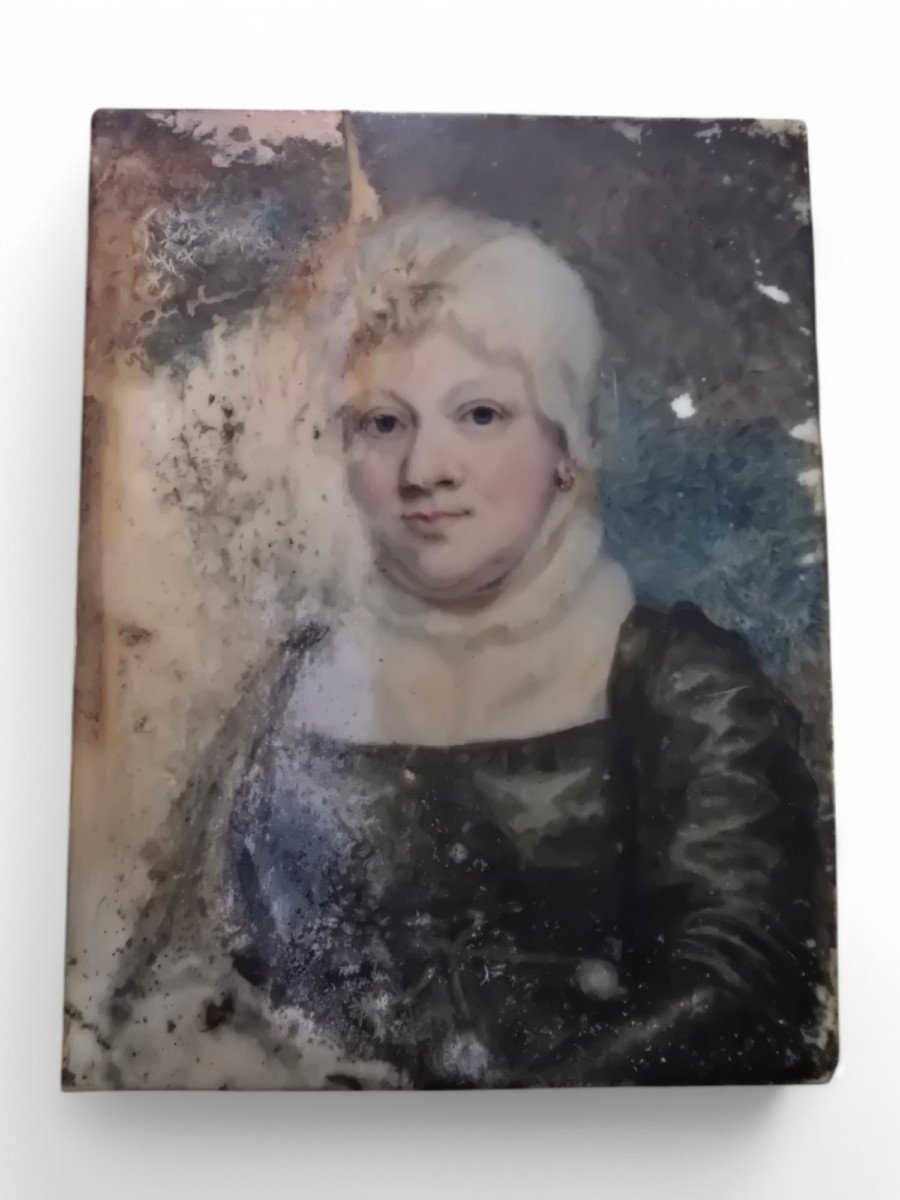 Portrait Miniature à l'Huile Du XVIIIe Siècle-photo-5