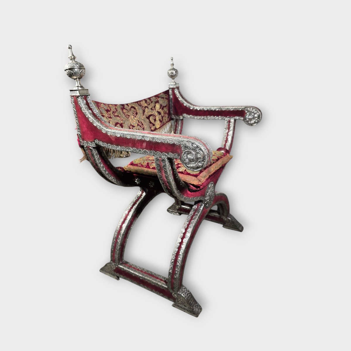 Paire De Fauteuils Coloniaux Mexicains En Argent Du XVIIIe Siècle -photo-7