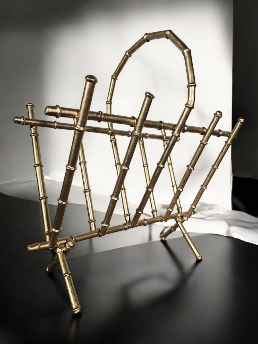 Porte-revues En Bronze Doré Des Années 1950 – Design Bambou-photo-4