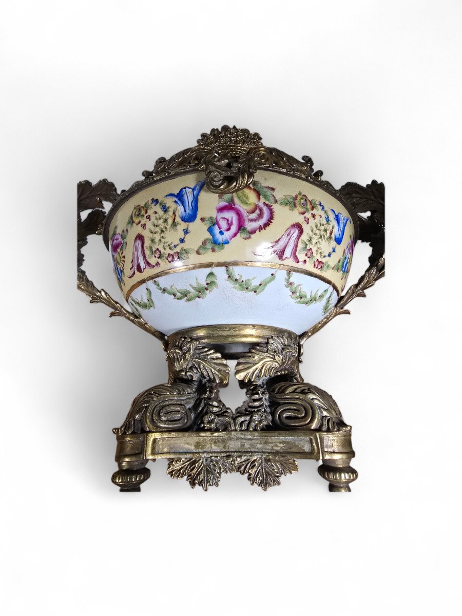 Centre De Table En Porcelaine Et Bronze Des Années 1950-photo-3