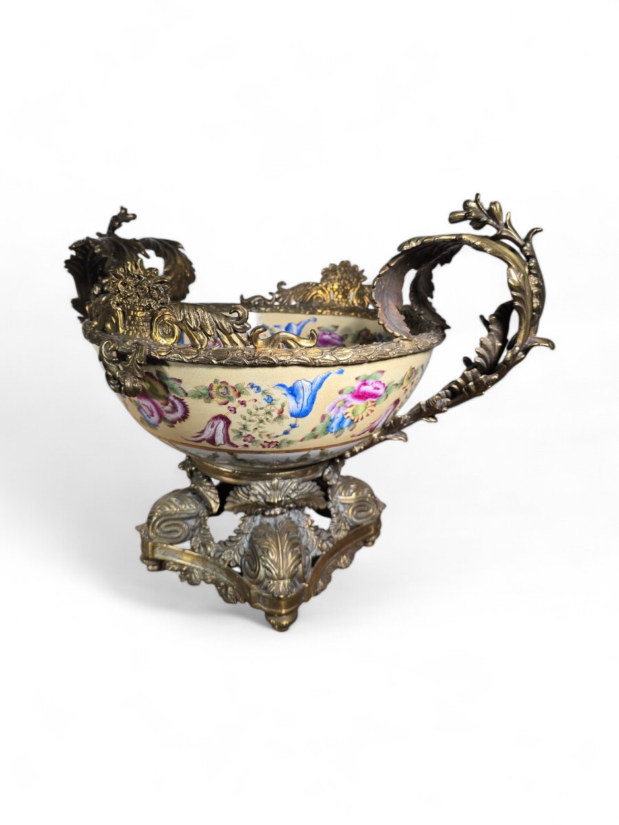 Centre De Table En Porcelaine Et Bronze Des Années 1950-photo-4