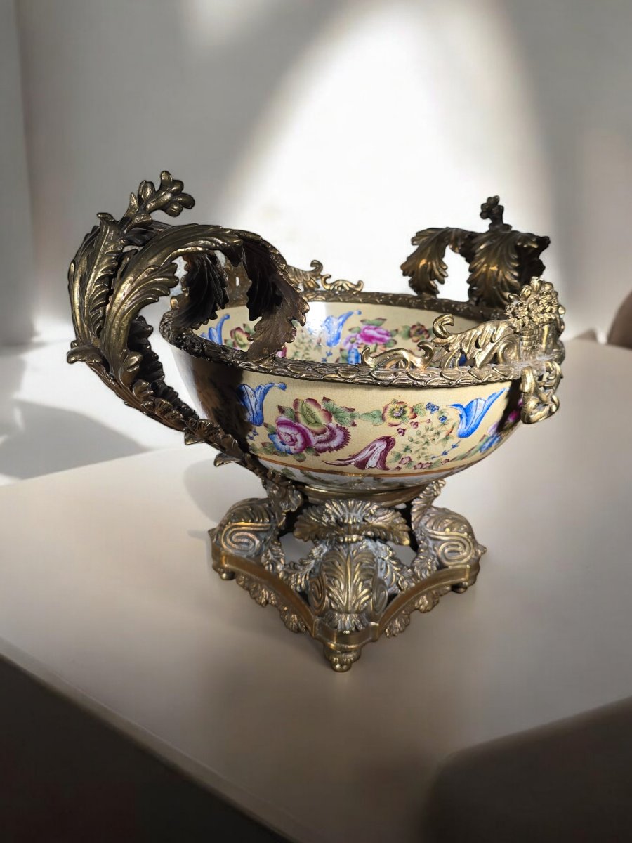 Centre De Table En Porcelaine Et Bronze Des Années 1950-photo-3