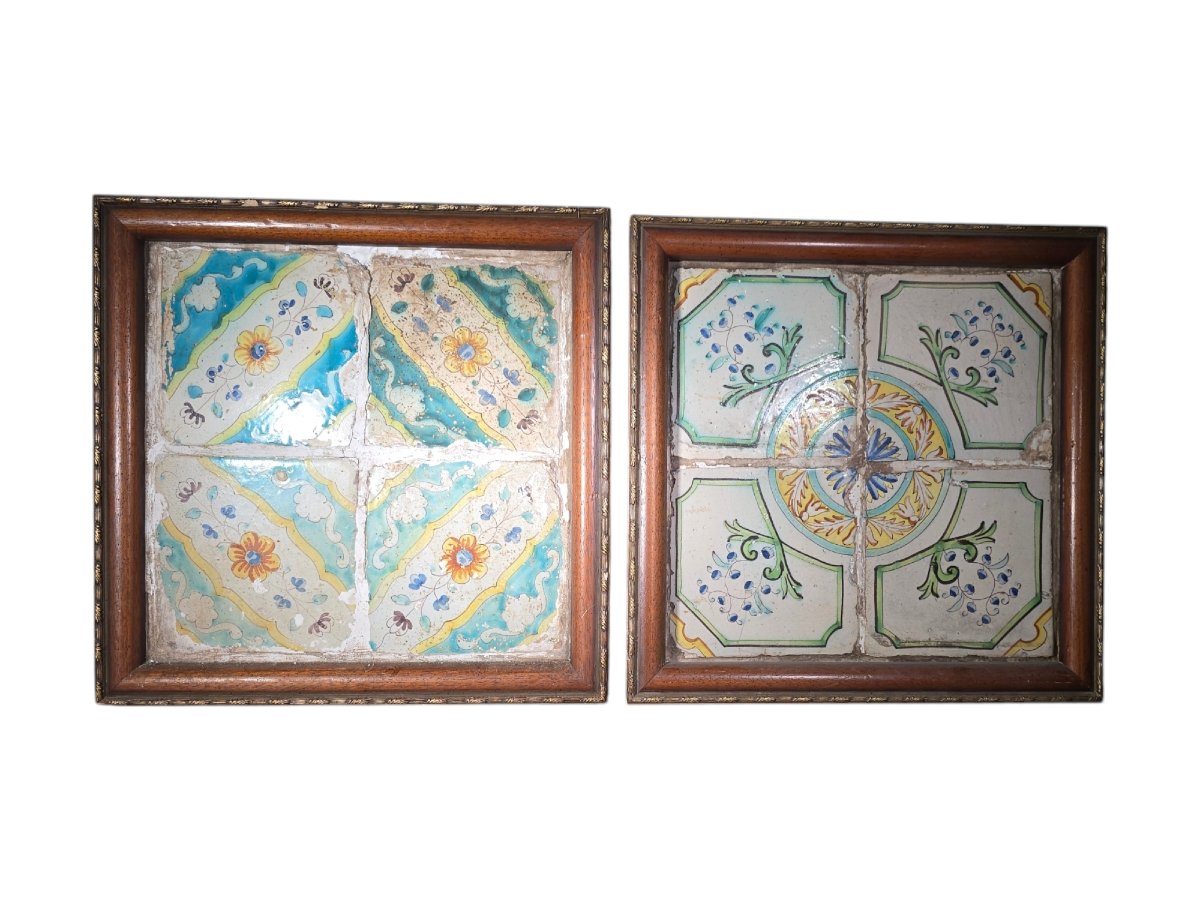 Pair Of 17th Century Framed Talavera Tiles-photo-2