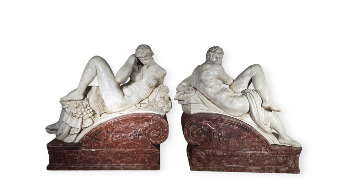 Marble Sculptures After Michelangelo Buonarroti – “day” And “night” – Early 20th Century-photo-1