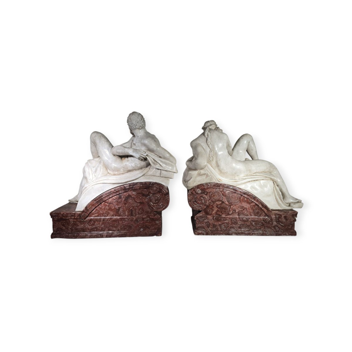 Marble Sculptures After Michelangelo Buonarroti – “day” And “night” – Early 20th Century-photo-6