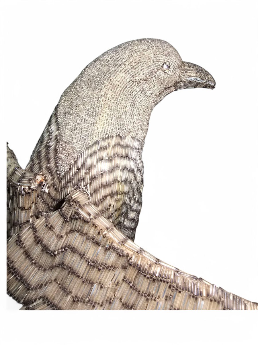 Decorative Bird With Glass Beads And Mirrors – 20th Century-photo-3