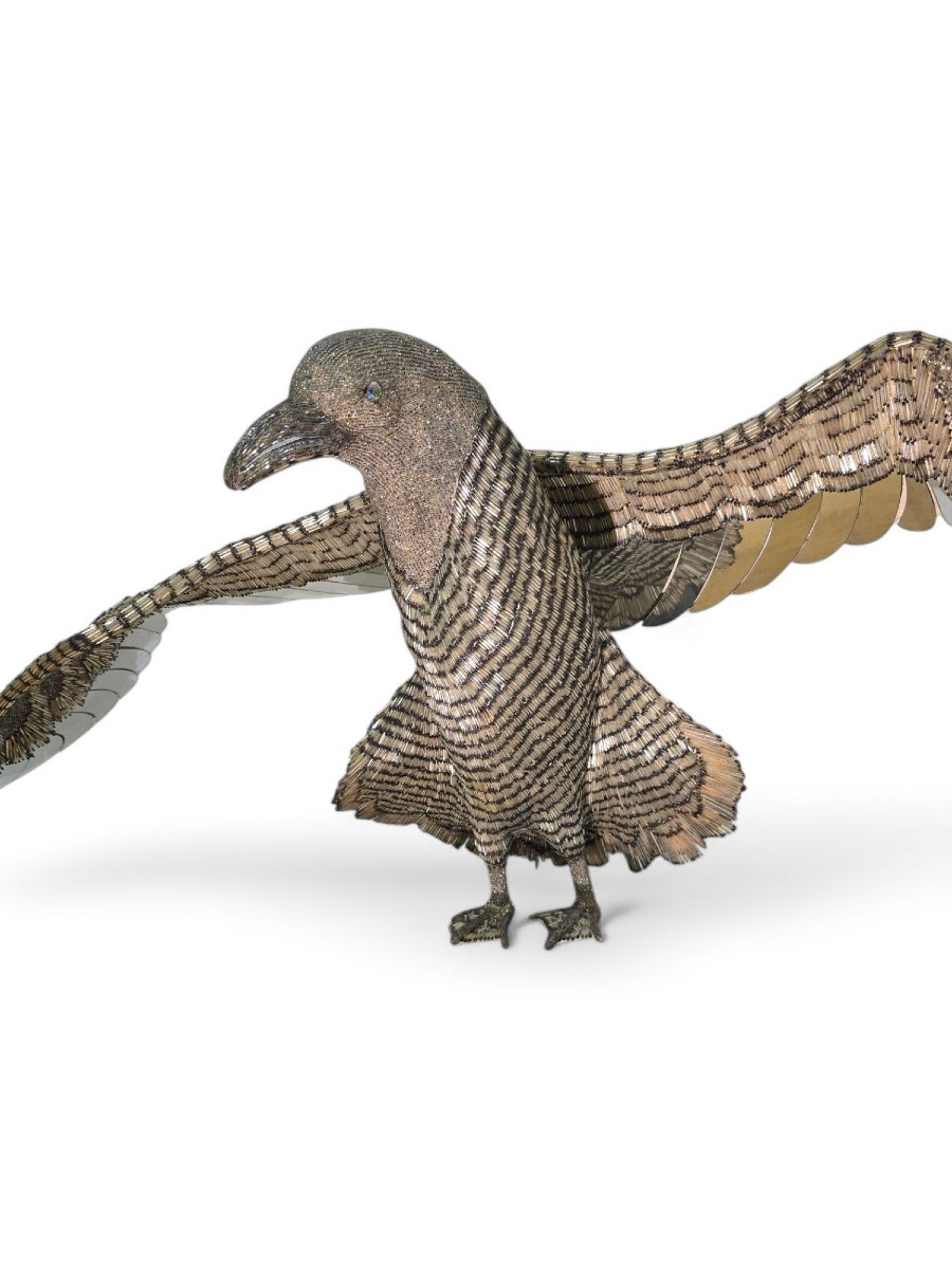 Decorative Bird With Glass Beads And Mirrors – 20th Century